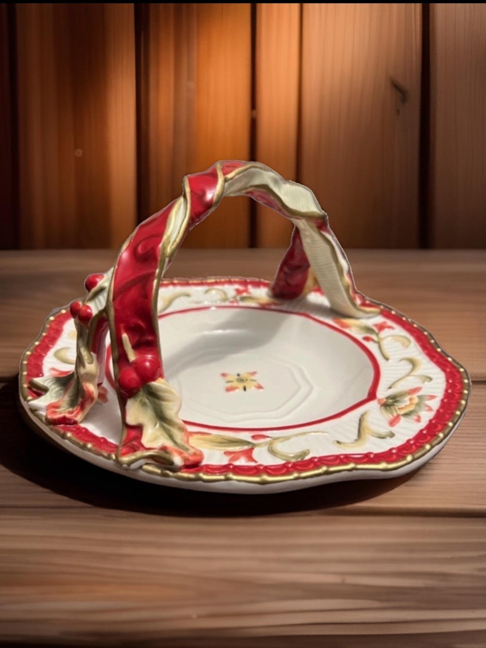 Fitz and Floyd Woodland Holiday Ceramic Basket Serveware